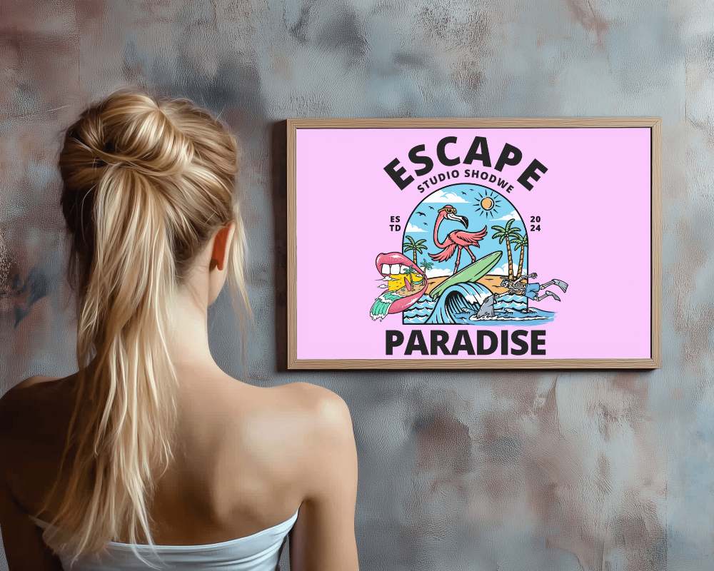 Wooden Photo Frame Mockup With Woman Facing Wall