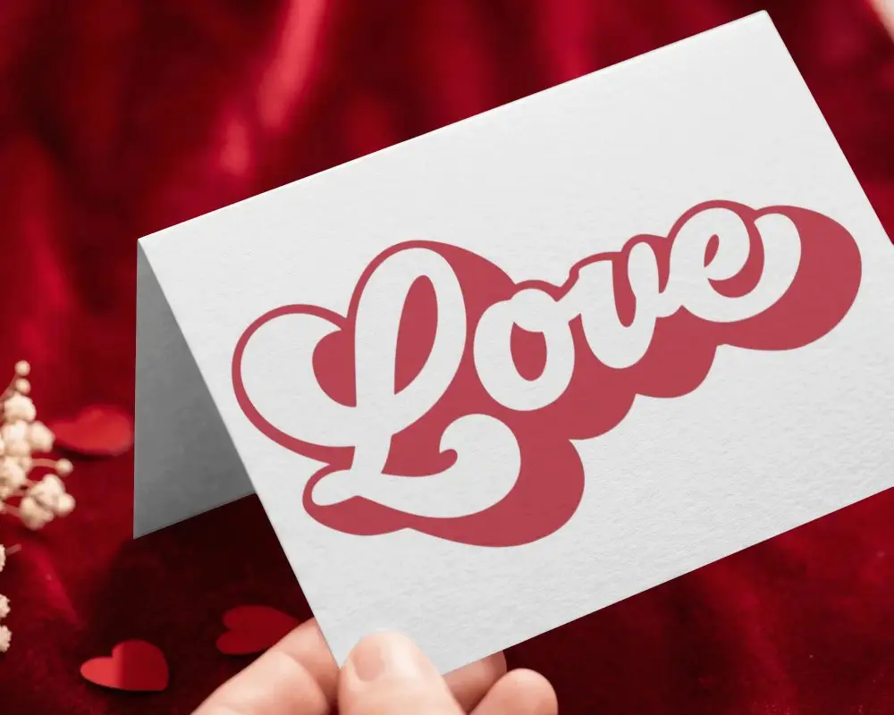 Blank Valentine Greeting Card Mockup On Luxurious Soft Fabric Background For Greeting Design