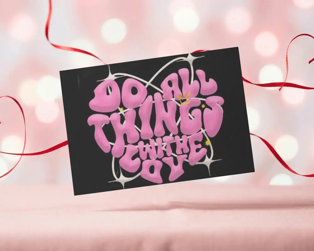 Valentine Greeitng Card Mockup With Floating Card And Curled Ribbons In Background