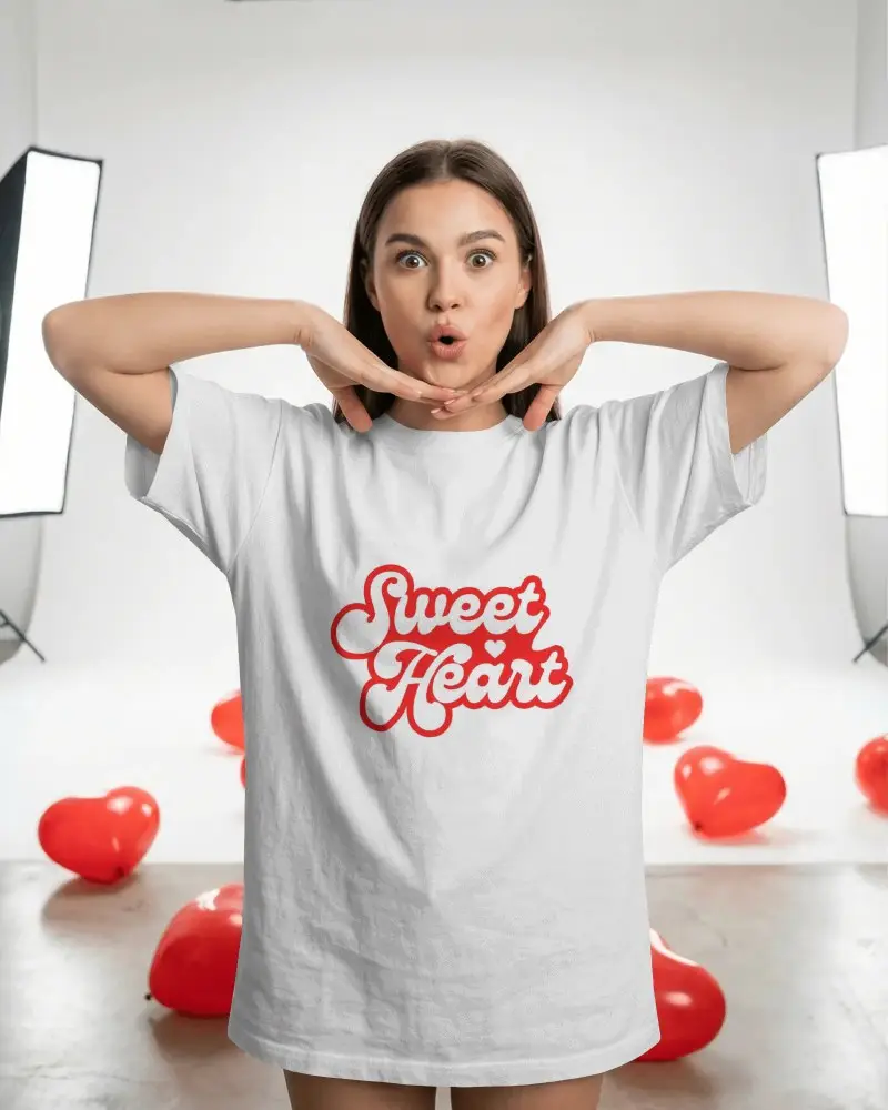 Valentines Day Tshirt Mockup With Heart Shaped Balloons For Gift Ideas And Fashion