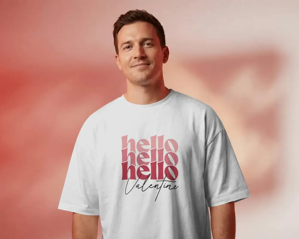 Valentines Day Tshirt Mockup Showcasing Comfortable Casual Tshirt Worn By Smiling Model