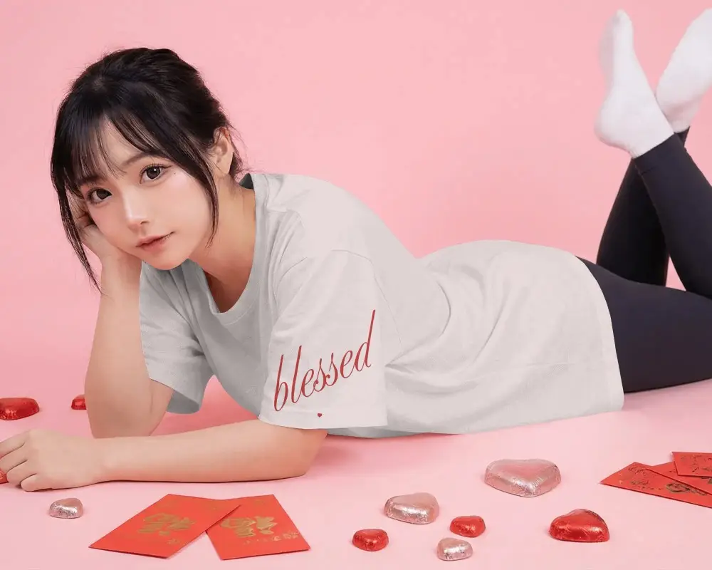 Cozy Casual Valentine T Shirt Mockup With Heart Shaped Chocolates And Red Envelopes