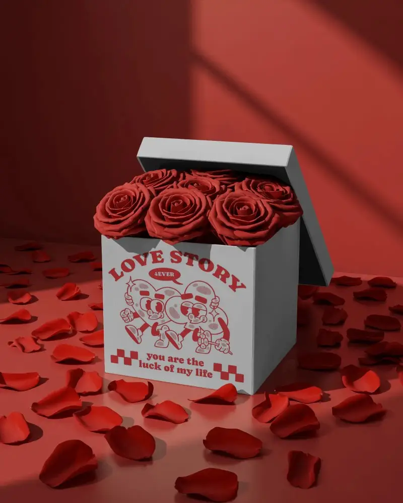 Luxury Valentine Rose Box Gift Mockup Idea For Anniversary Romantic Surprise Present
