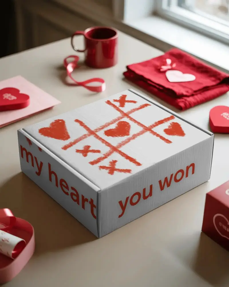 Elegant Valentine Present Box Mockup Surrounded By Heart Themed Decoration Elements
