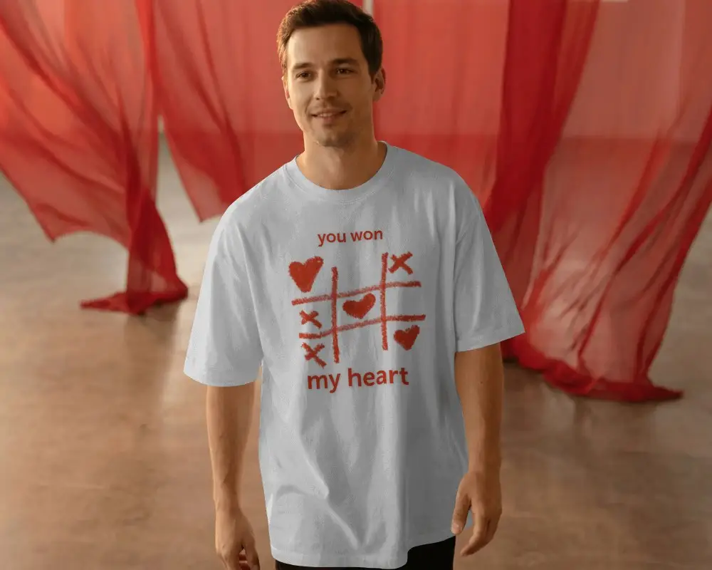 Valentines Day Tshirt Mockup Man Wearing Plain Tshirt In Studio With Romantic Background
