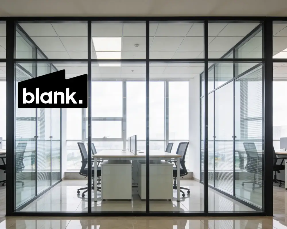 Professional Quiet Office Space With Glass Walls Logo Mockup And Minimalist Desk Layout Setup