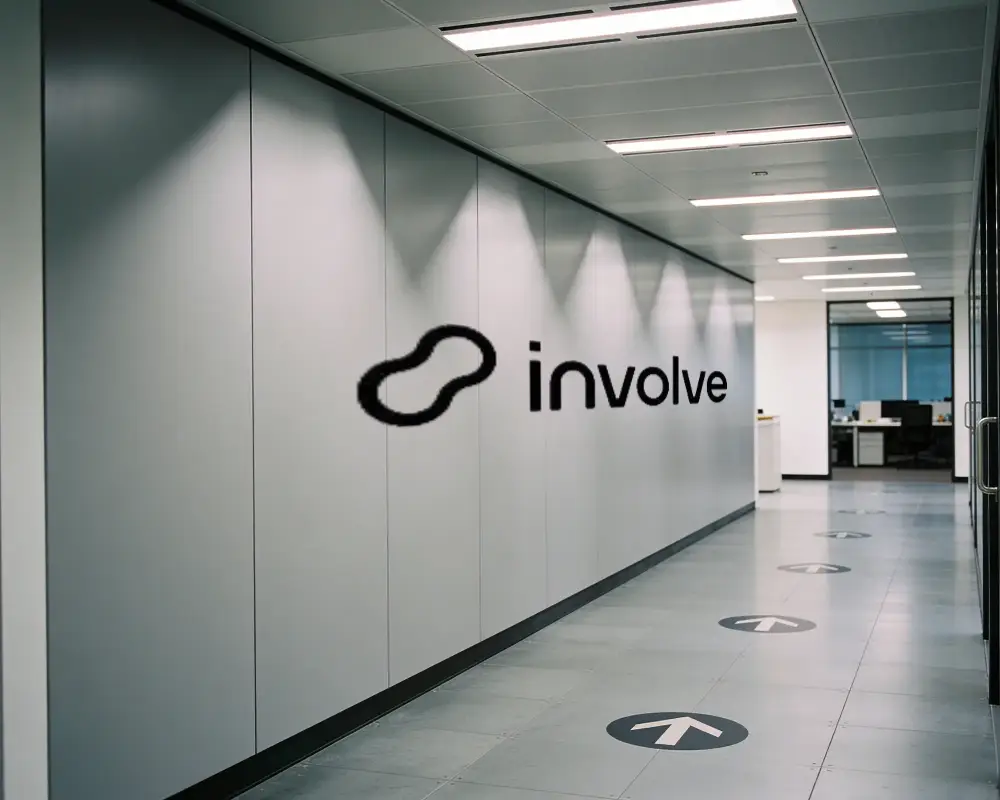 Minimalist Office Hallway Design With Large Wall Logo Mockup For Logo Branding And Signage