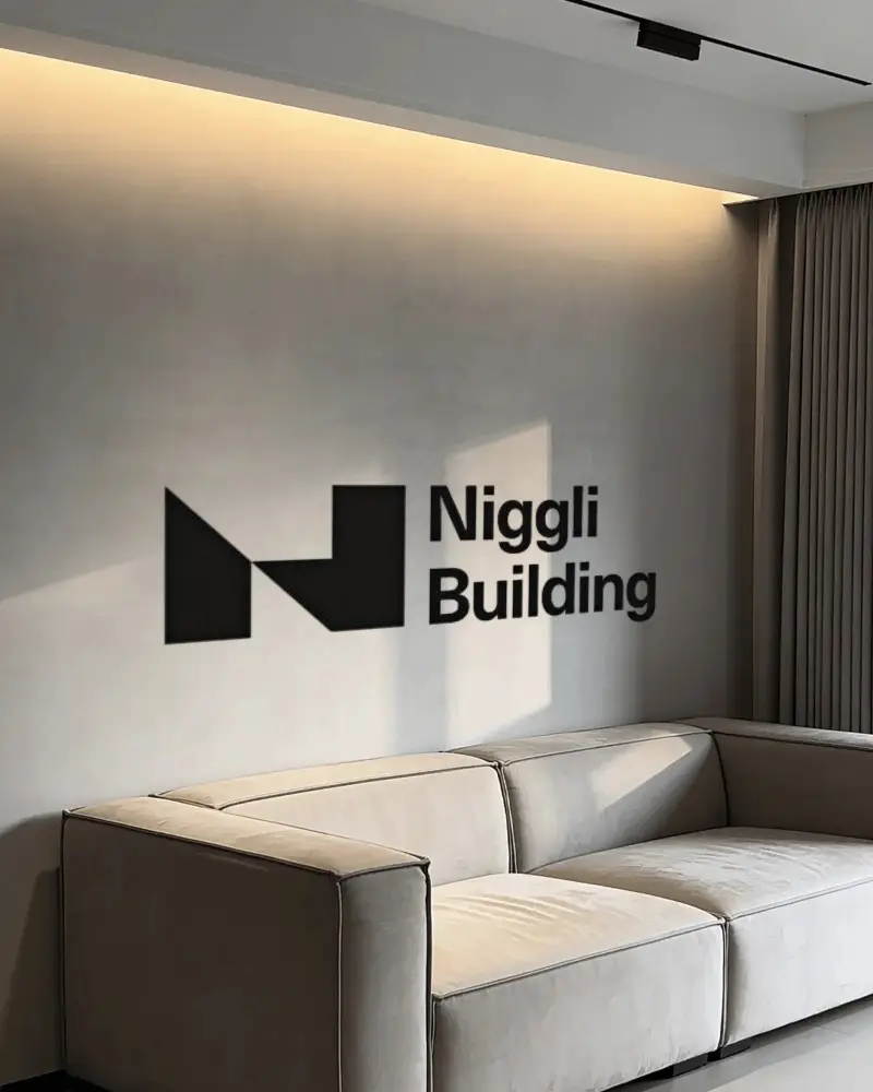 Contemporary Sofa Interior Living Room Wall Logo Mockup Clean Design Bright Natural Light