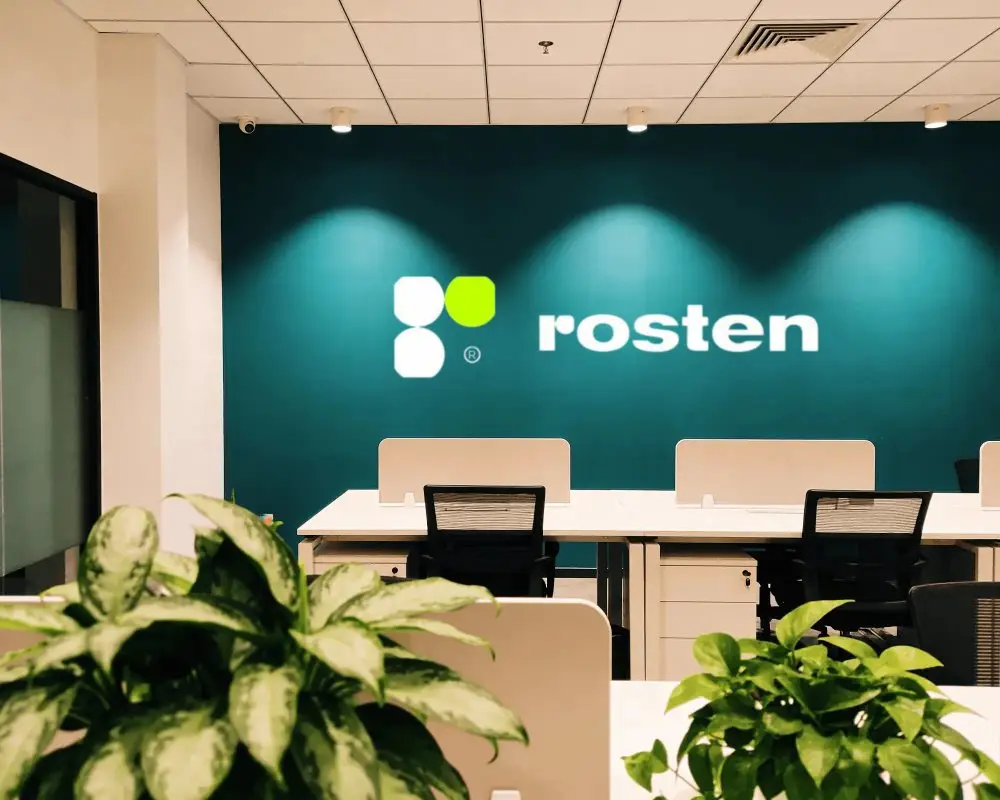 Corporate Workstation Setup Wall Logo Mockup Clean Office Environment With Spotlights