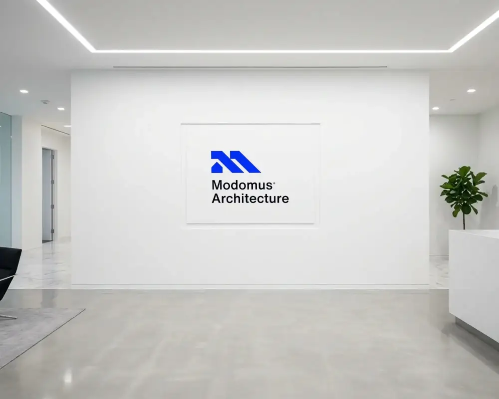 Modern Office Wall Logo Mockup Minimalist Clean Branding Display Urban Corporate Space Design