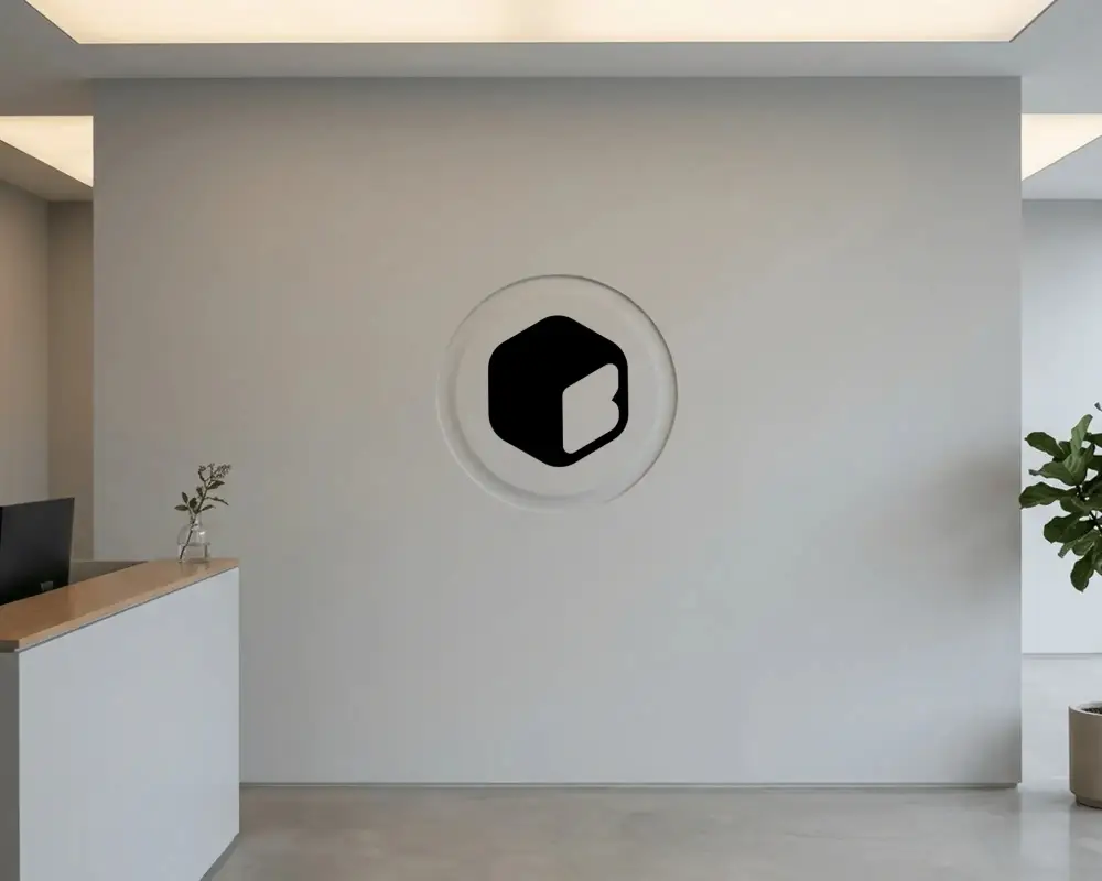 Modern Office Wall Logo Mockup With Embossed Circle Design Simple Clean Style
