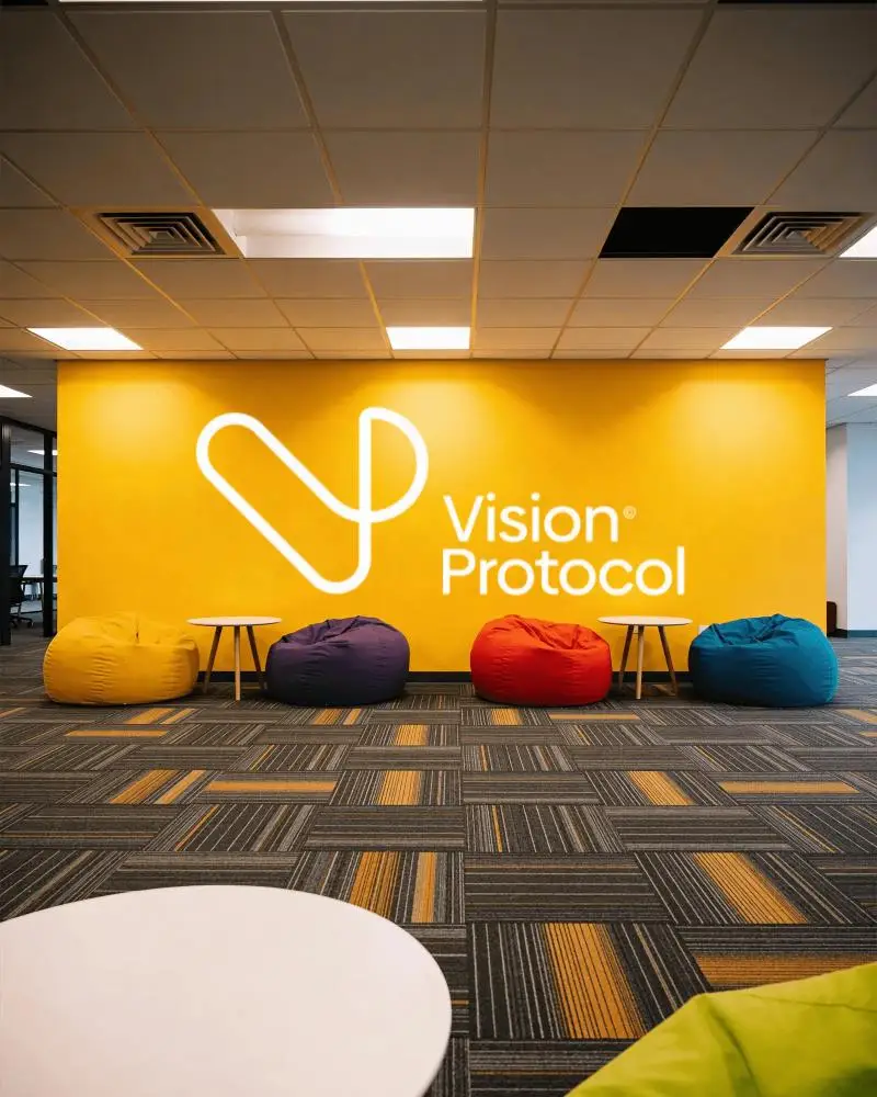 Corporate Breakout Space Wall Logo Mockup Featuring Comfortable Seating And Bright Plain