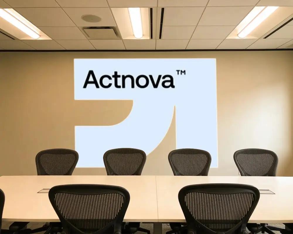 Modern Conference Room Empty With Office Chairs And Large Wall Logo Mockup Display Area