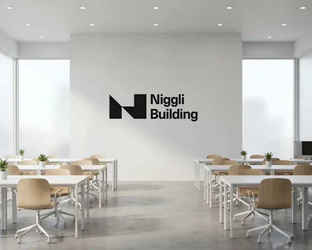 Modern Minimalist Office Interior Wall Logo Mockup Creative Business Space Presentation