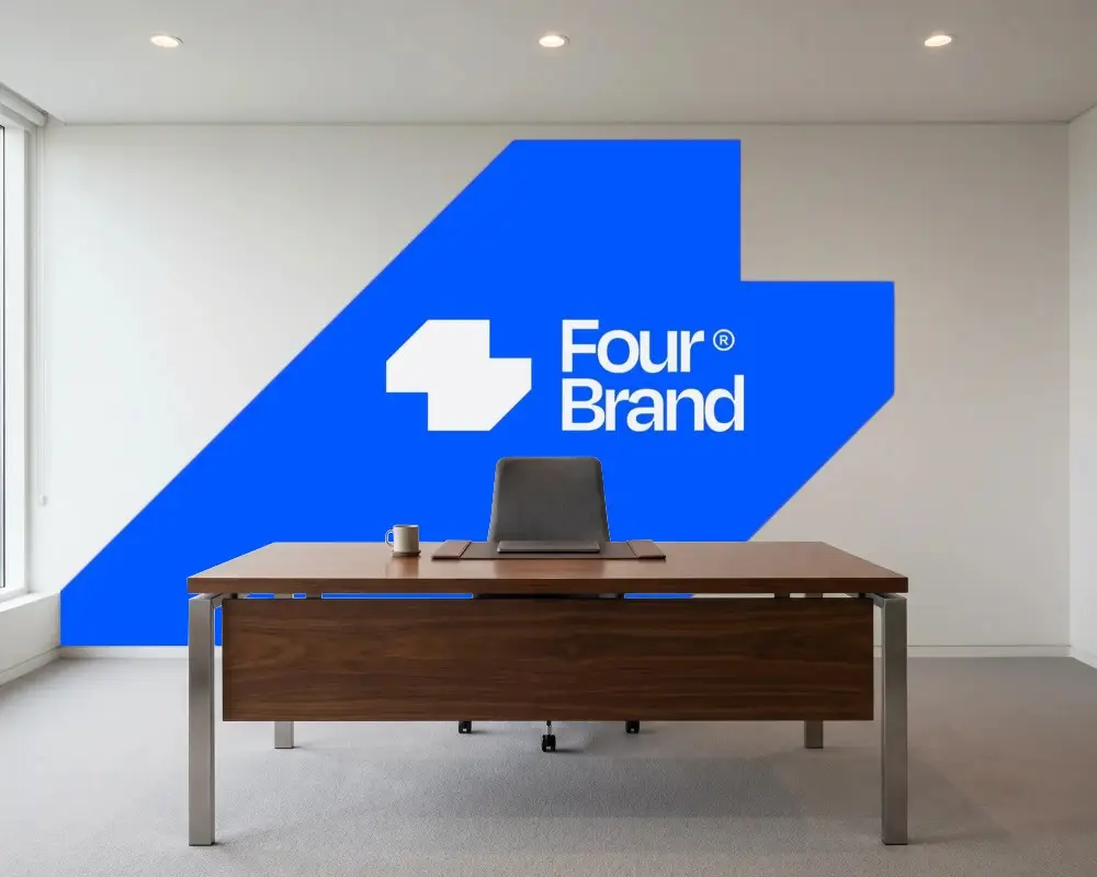 Modern Office Wall Logo Mockup With Minimalistic Desk And Chair For Business Branding