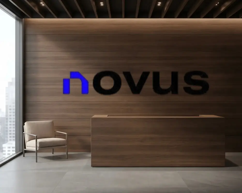 Modern Minimalist Office Reception Area With Clean Lined Wall Logo Mockup Design