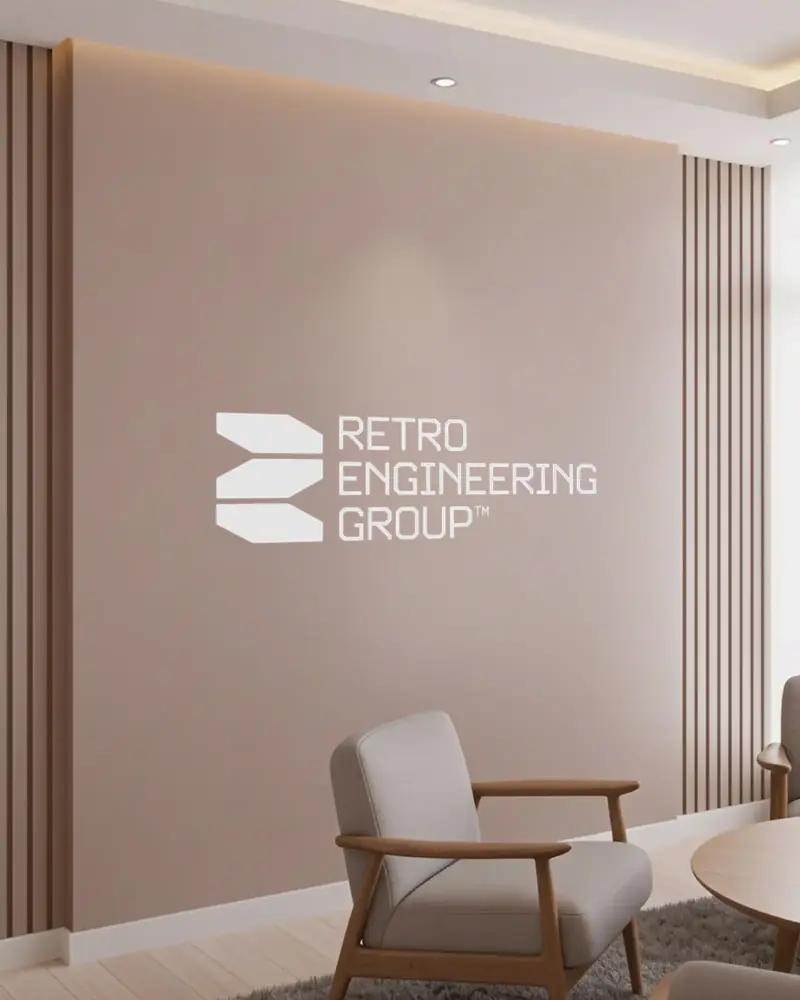 Modern Interior Wall Logo Mockup With Minimalist Lounge Chair And Round Table Design