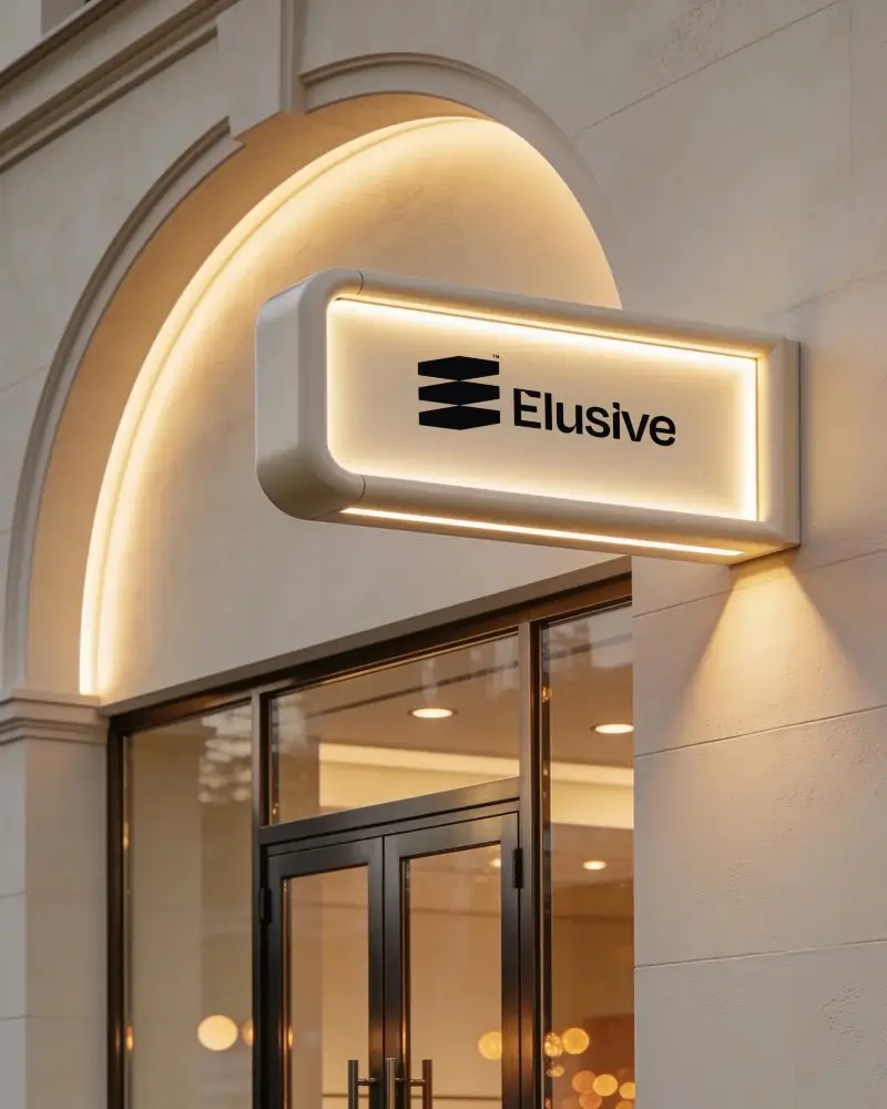 Modern Lighted Rectangular Wall Logo Mockup On Archway Outdoor Commercial Building Front