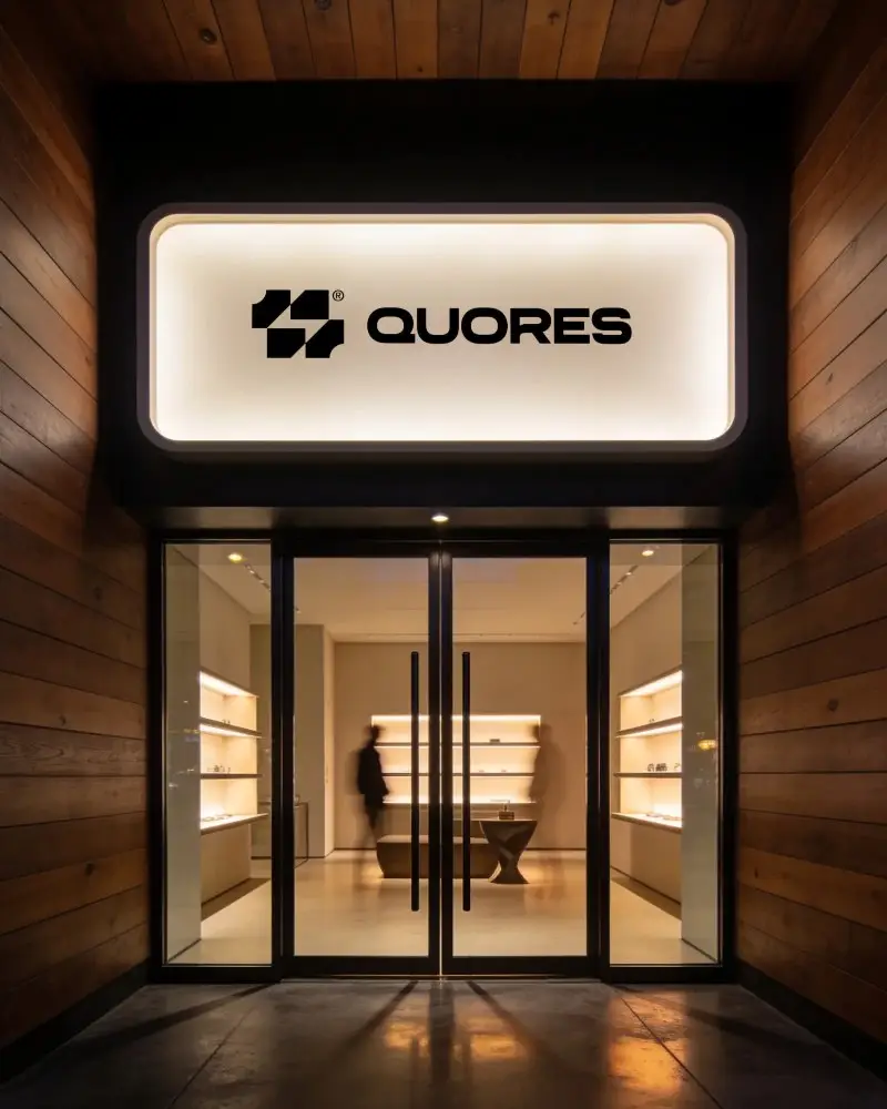 Sleek Backlit Wall Logo Mockup Over Glass Doors In Modern Shop Entrance With Wood Details