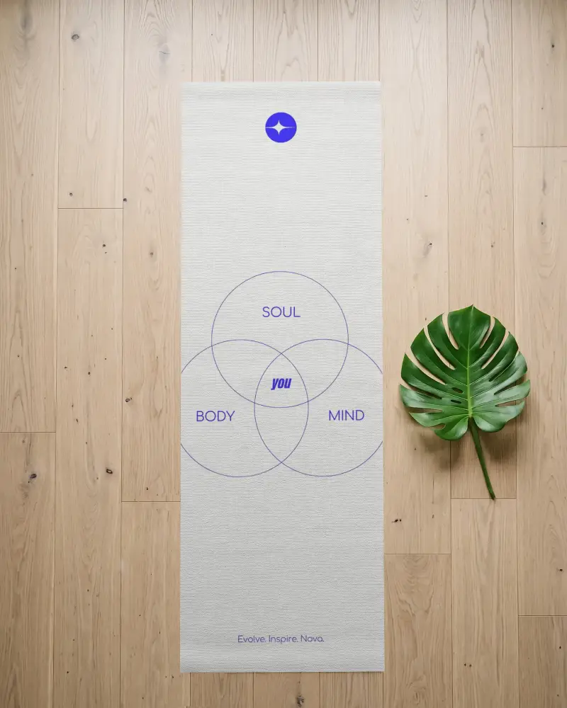 Premium Yoga Mat Mockup Flatlay With Natural Wooden Floor And Green Monstera Leaf