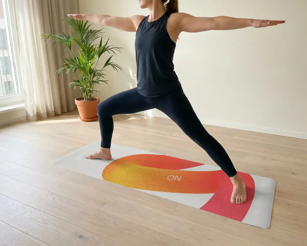 Yoga Mat Mockup For Home Workout Pose With Arm Stretch And Balance On Floor