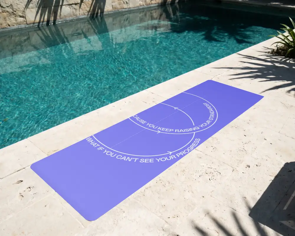 Realistic Yoga Mat Template Placed Near Poolside Textured Floor Creative Mockup