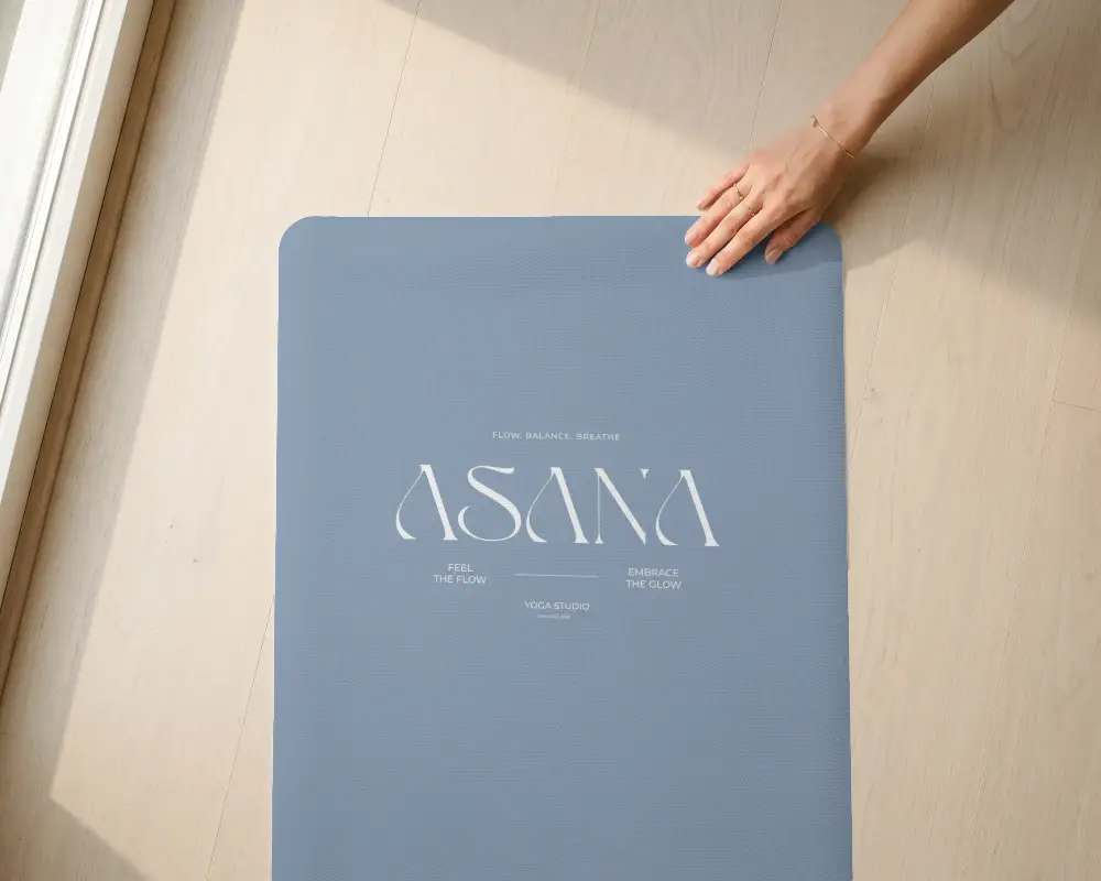 Premium Textured Yoga Mat Mockup With Hand Placement For Custom Design Showcase Usage