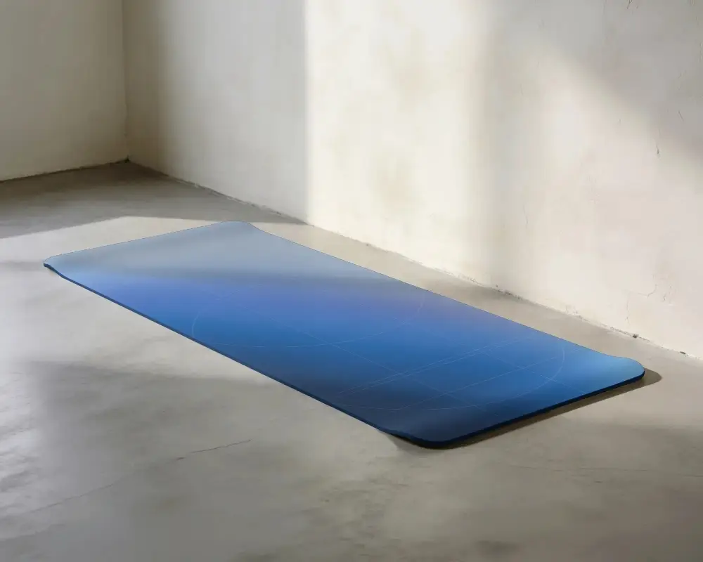 Yoga Mat Mockup On Minimal Concrete Floor With Soft Window Shadow And Calm Studio Light