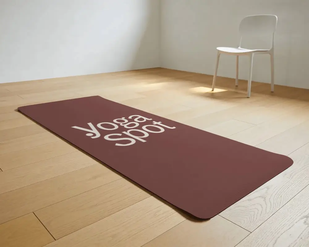 Premium Yoga Mat Mockup In Bright Minimal Interior With Wooden Floor And Clean Wellness Style
