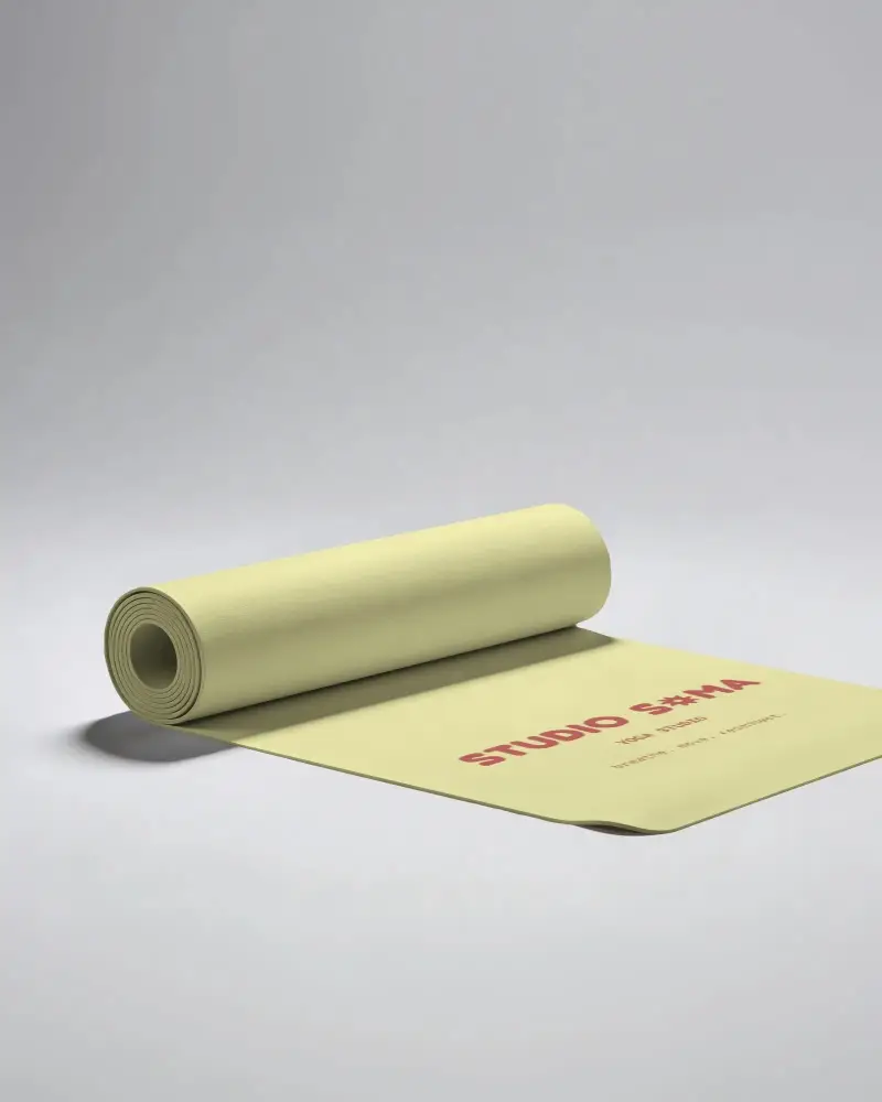 Premium Yoga Mat Mockup With Partially Unrolled Layout And Smooth Studio Lighting Composition
