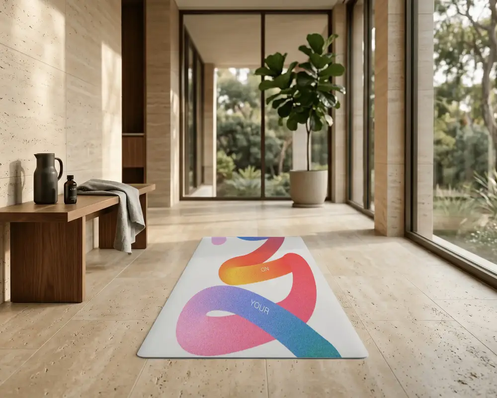 Premium Yoga Mat Mockup In Modern Minimalist Interior For Fitness And Meditation Session