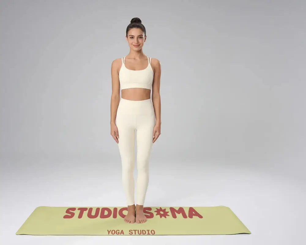 Woman Standing On Yoga Mat Mockup In Studio For Fitness Exercise Yoga Practice