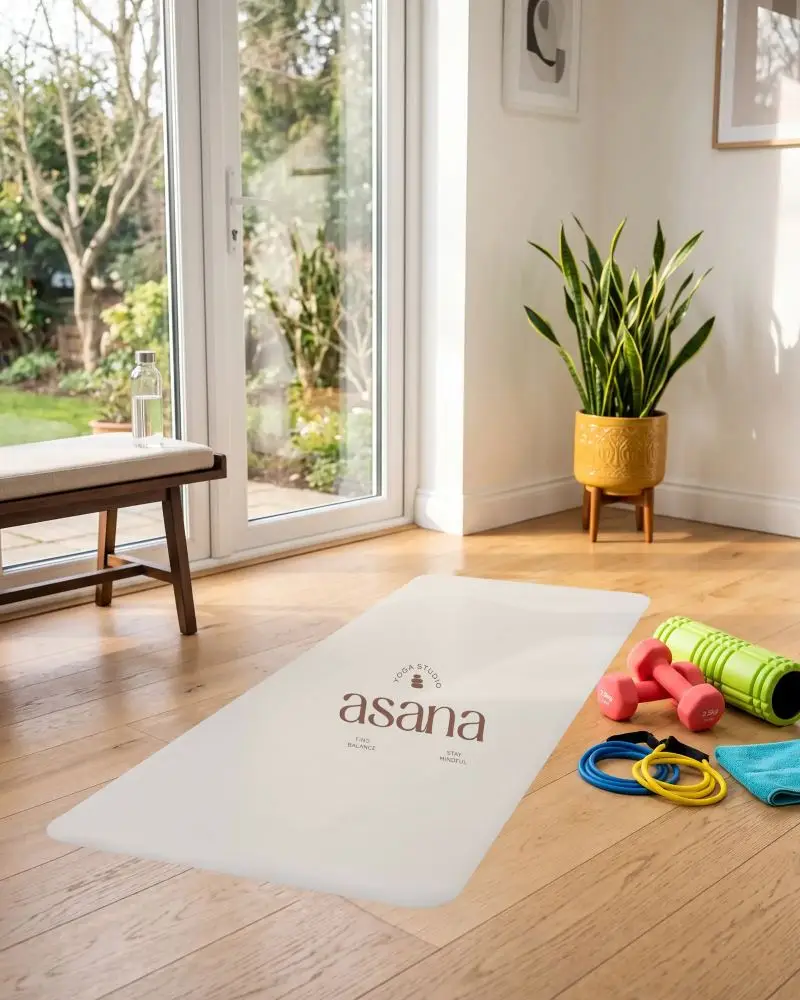 Premium Yoga Mat Mockup For Home Workout And Fitness Routine Pose Exercise Template