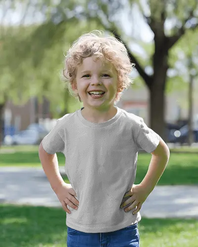 Baby Tee Mockup Happy Toddler Wearing Tshirt Standing Outdoors In Sunny Park Setting