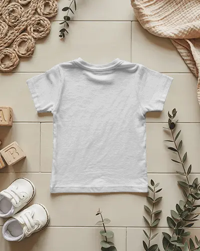 Baby Tee Mockup Infant Tshirt Flat Lay With Neutral Tiles And Natural Leaf Elements Natural Aesthetic