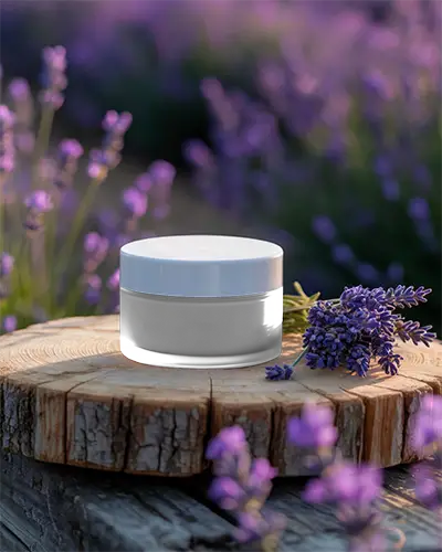 natural-skincare-cream-jar-mockup-on-wooden-slab-with-lavender-flowers-background