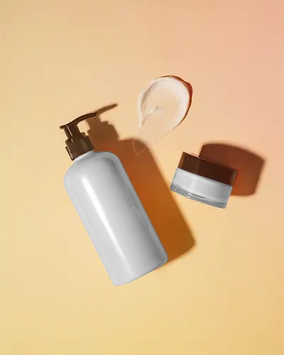 Natural Skincare Packaging Mockup With Pump Bottle And Cream Jar On Minimalist Background