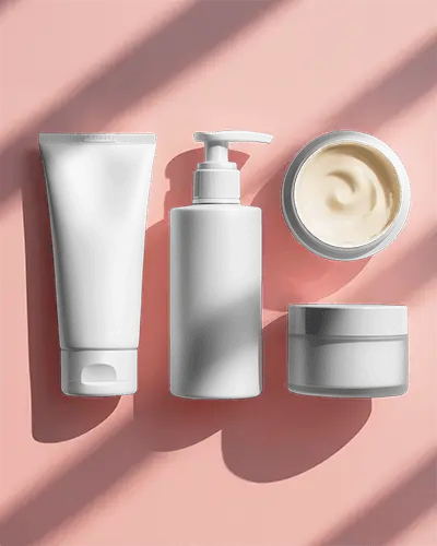 Luxury Cosmetic Set Mockup With Pump Bottle Jar And Tube Squeeze Packaging