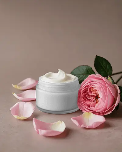 Luxurious Cosmetic Skincare Cream Mockup With Rose Petals For Beauty Product Presentation
