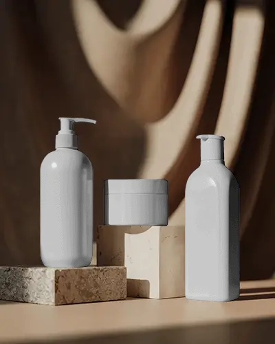 Earthy Luxury Cosmetic Mockup Minimal Bottle And Jar Display On Stone Pedestals