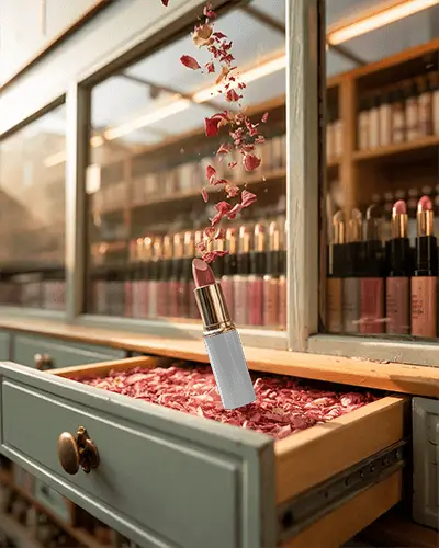 floating-lipstick-cosmetic-mockup-above-drawer-filled-with-petals-inside-beauty-store-retail-display