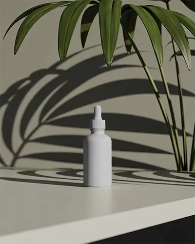 Elegant Dropper Bottle Mockup With Nature Inspired Shadow Background For Product Showcase