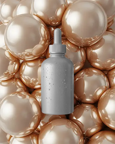 Realistic Dropper Bottle Mockup On Luxury Pearl Background For Skincare Brand Presentation