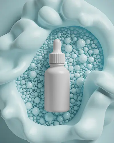 Minimalistic Dropper Bottle Mockup On Creative Bubble Textured Surface For Brand Presentation
