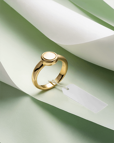 Gold Ring Mockup On Layered Green Paper Luxurious Minimalist Elegance