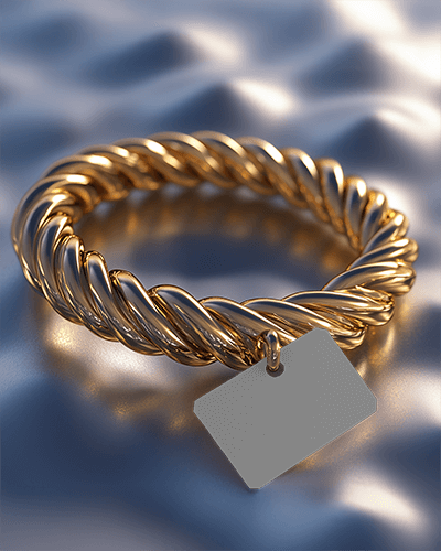 Gold Twisted Bracelet Mockup On Reflective Surface Modern Opulence