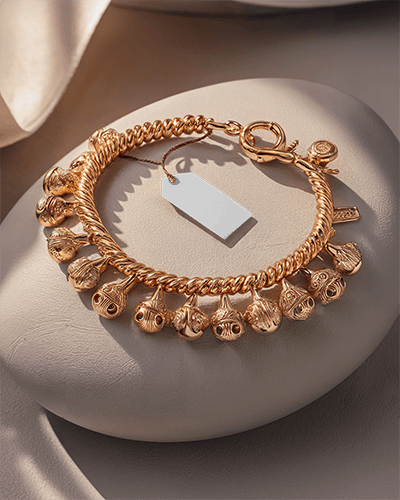 Gold Bracelet Mockup On Textured Beige Surface Luxury Classic Style