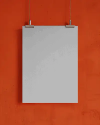 Minimalist Poster Mockup With Hanging Hooks And Realistic Wall Background