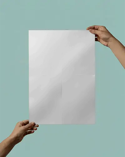 Hands Holding Blank Poster Mockup For Design Presentations Or Advertising Purposes