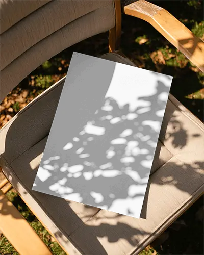 Natural Light Shadow Poster Mockup On Upholstered Outdoor Chair Texture Background